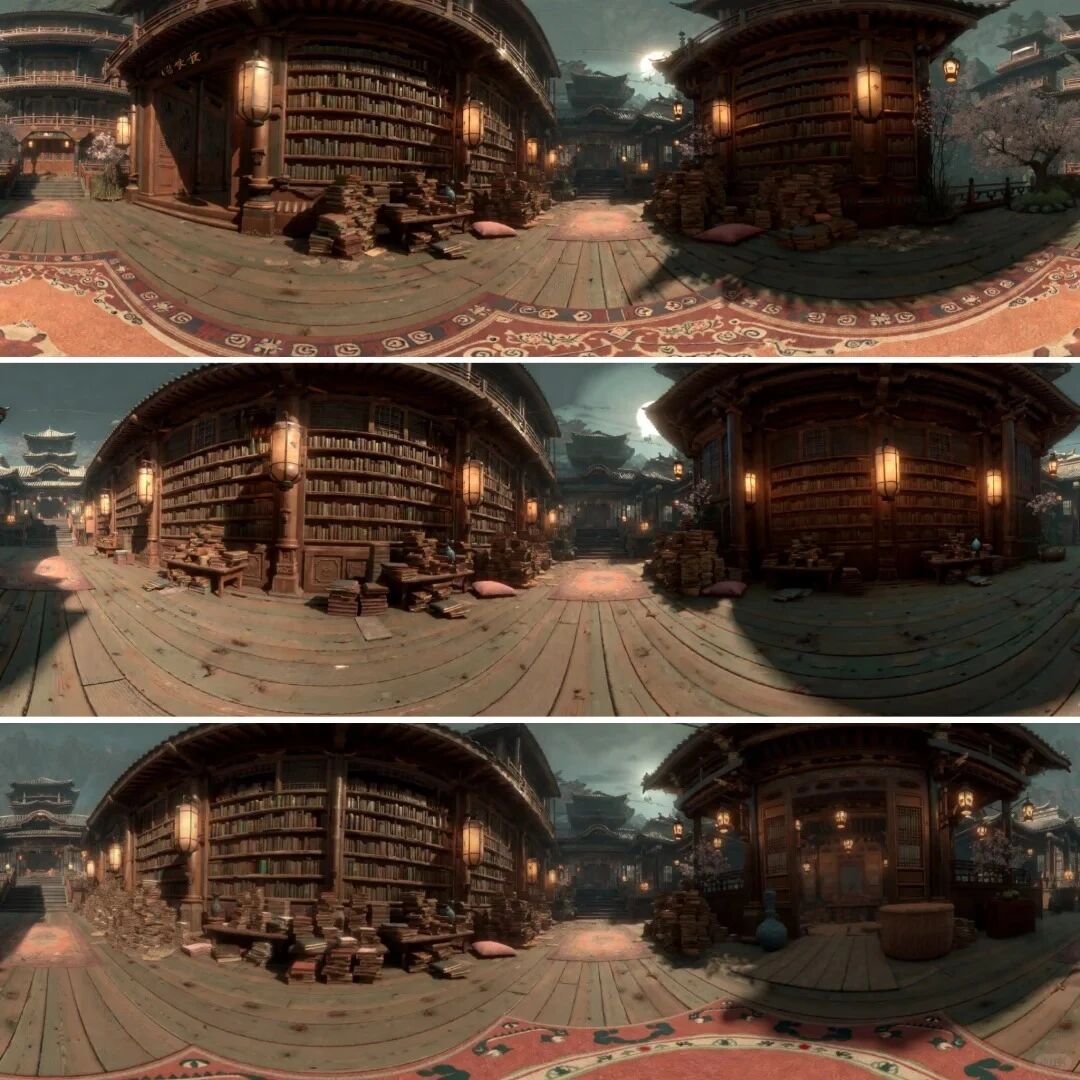 世界模型生成的图书馆场景
