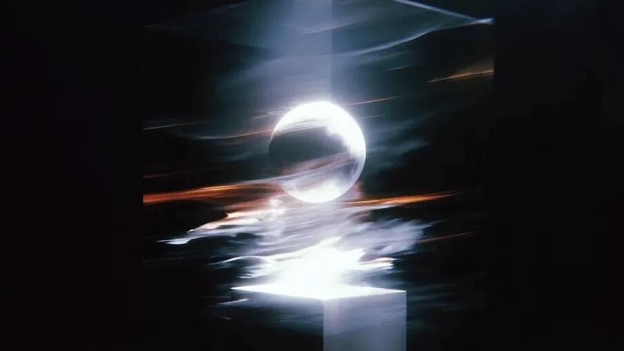 An abstract world-model scene in light and shadow